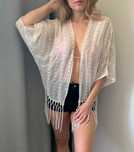 New Look letnia narzutka na plażę plażowa z haftami z frędzlami boho L