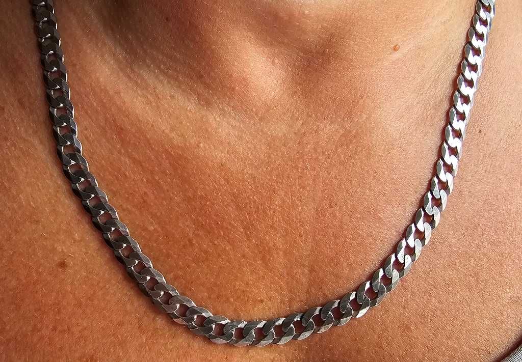 Srebrny męski gruby łańcuszek pancerka dł.55 cm,33,30 gr.pr.925 piękny