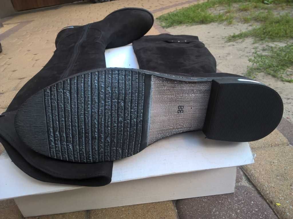 NOWE Buty-Kozaki OFICERKI Damskie38 Zamsz-Nubuk CZARNY I-Klasa Gw.6mie