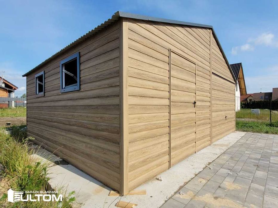 Garaż blaszany drewnopodobny akrylowy grafit antracyt