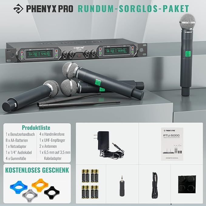 Phenyx Pro Bezprzewodowy Mikrofon, 4-Kanałowy Mikrofon Karaoke