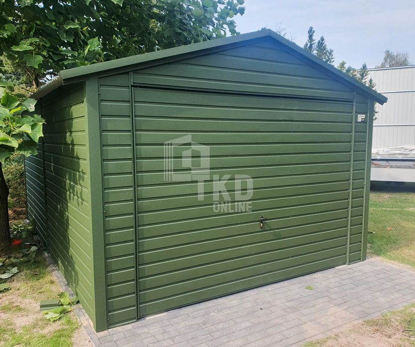 Garaż Blaszany 3,5x5 Brama Antracyt zielony dach dwuspadowy TKD81