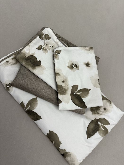 НОВЕ якіснй євро комплект постільної білизни білий сірий бежевий квіти