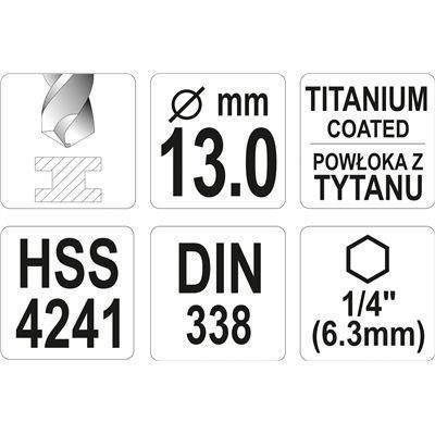 Wiertło Do Metalu 13Mm Hss-Tin Hex Yato