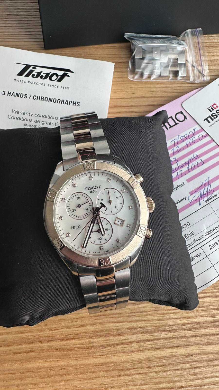 Женские часы Tissot PR 100 Sport Chic Chronograph с бриллиантами.