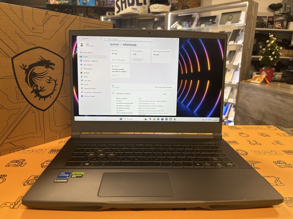 Laptop MSI Thin 15 B12UC i5/16GB/512GB SSD/RTX3050 od Halogsm Łódź