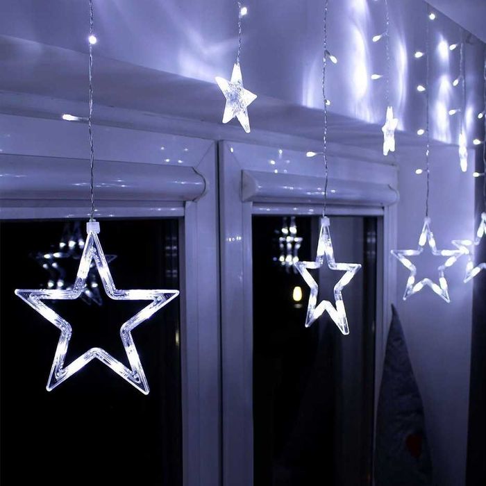 KURTYNA świetlna led gwiazdki lampki choinkowe girlanda biały zimny 3M