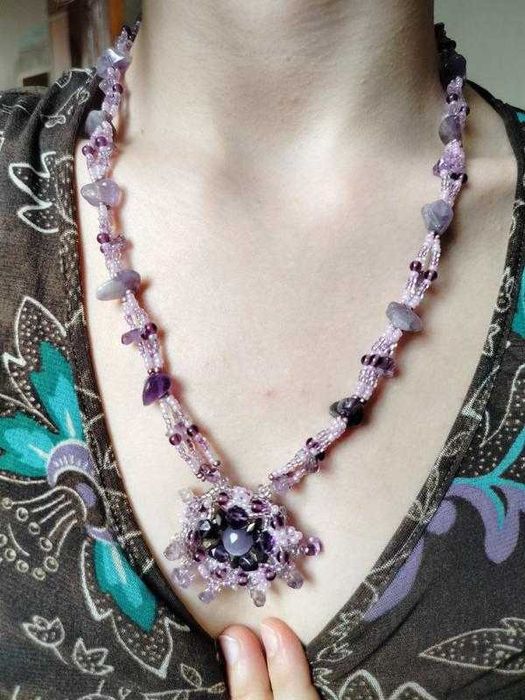 Вінтажне фіолетове намисто / кольє з натурального каменю аметисту