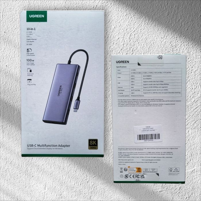 USB-хаб UGREEN Revodok Pro 210 Type-C 10 в 1 HDMI 8K Grey (CM639)