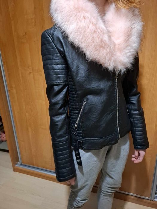 Skórzana kurtka z polarkiem xxs