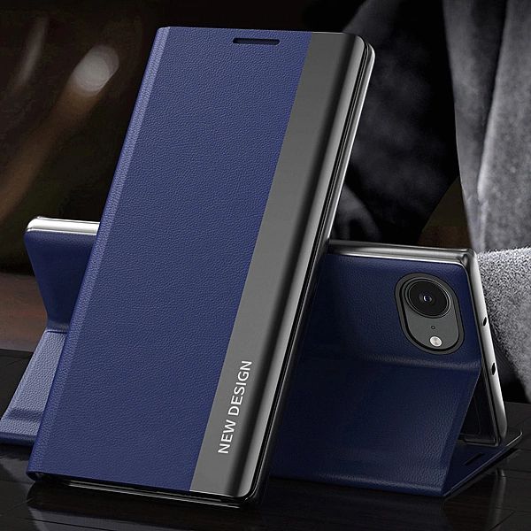 Etui Sleep Case Pro na iPhone 16e z klapką i podstawką - niebieskie