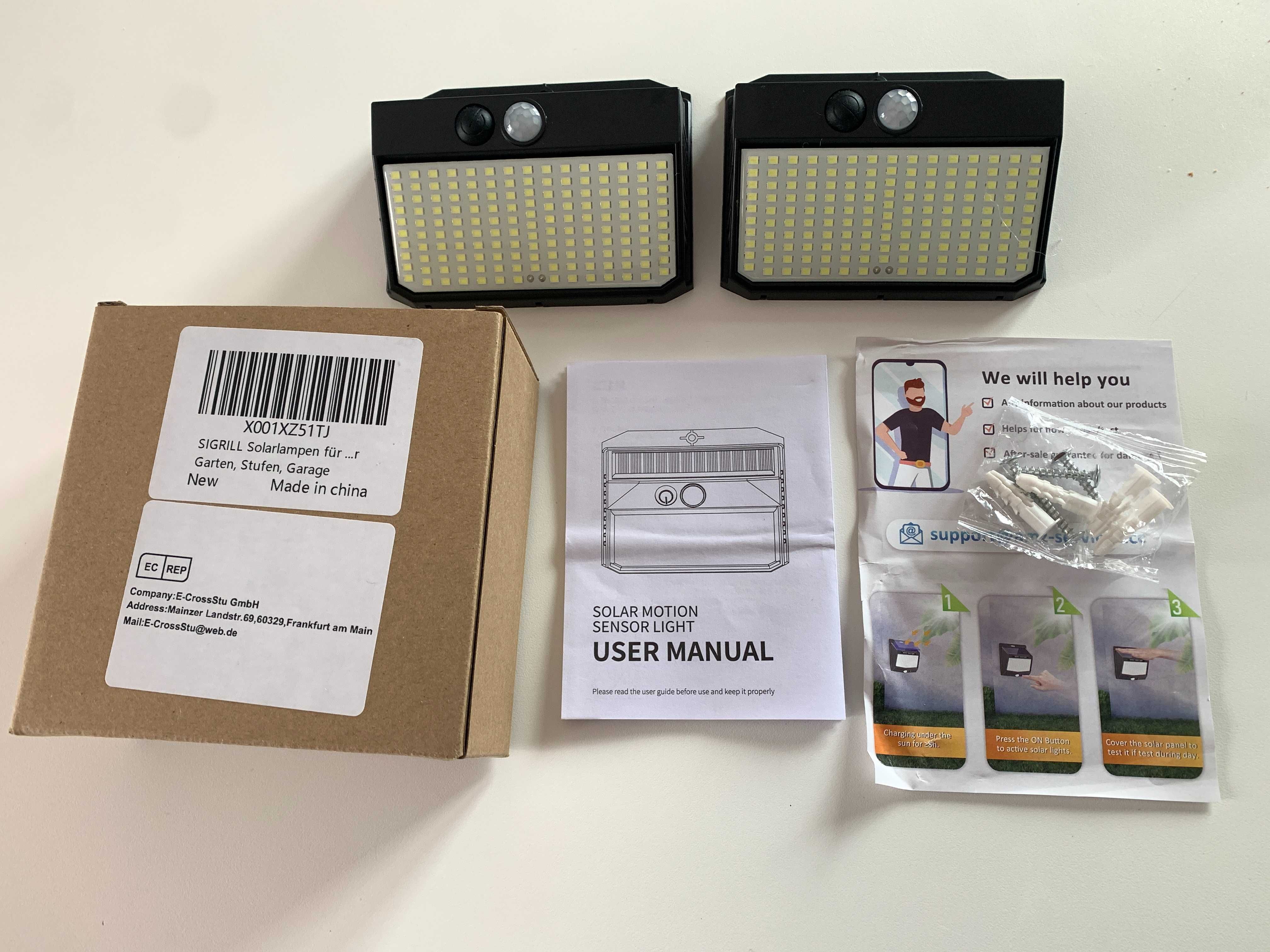 2 candeeiros solares para exterior IP65 com sensor movimento a estrear