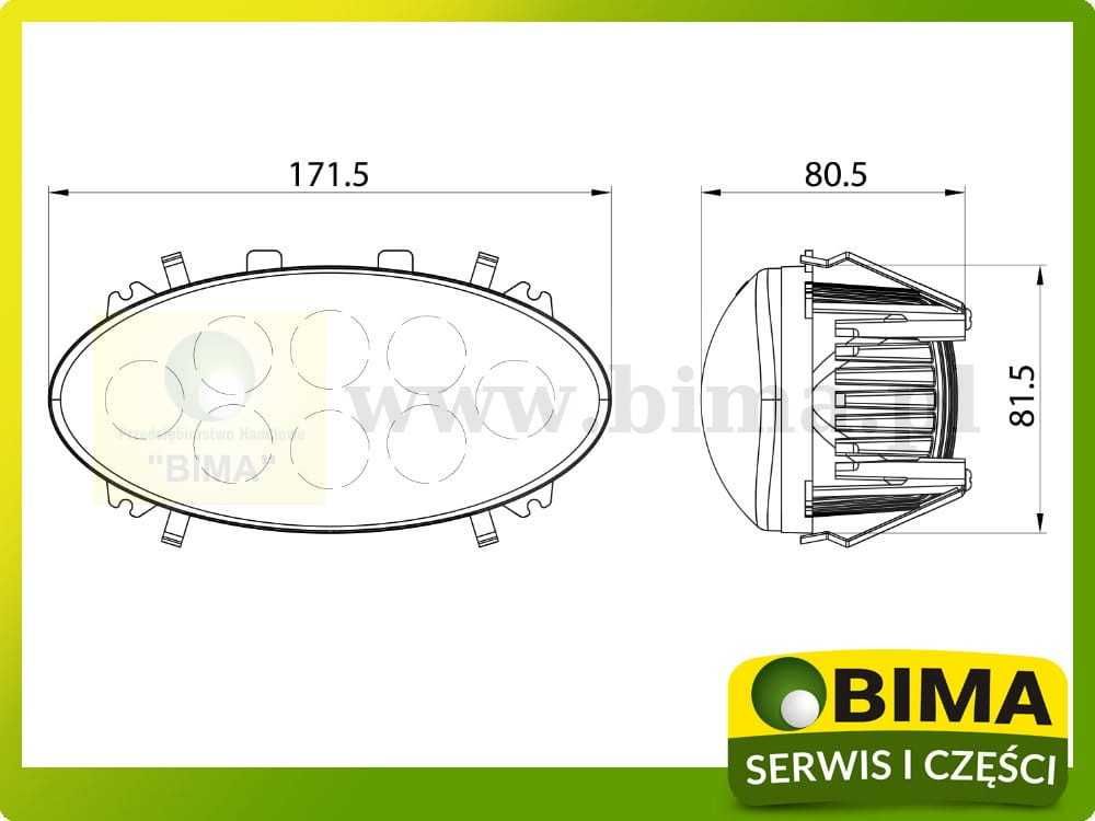 Lampa robocza HALOGEN reflektor 8 LED w dach John Dere case zatrzaski