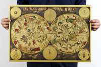 Mapa vintage constelações e horóscopo, 36x52 cm