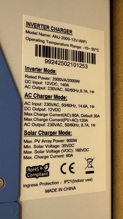 В наявності,Гібридний Інвертор 2000 Ватт з 12В на 220В,чиста синусоіда