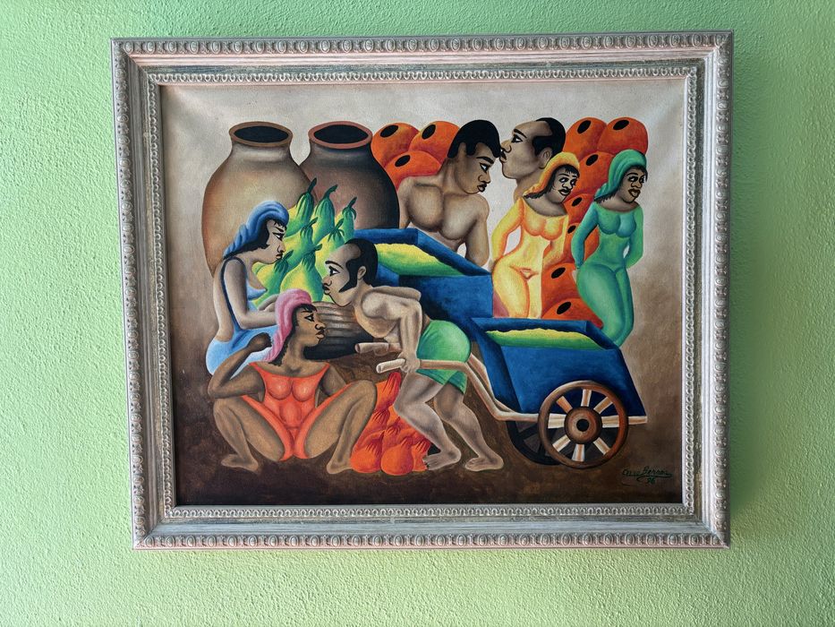 Tela de artista cubano pintado à mão com moldura