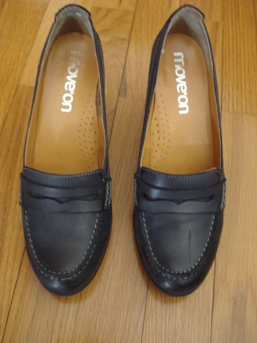 Sapatos pele azul escuro tacão 7cm 38 MOVE ON/ AEROSOLES