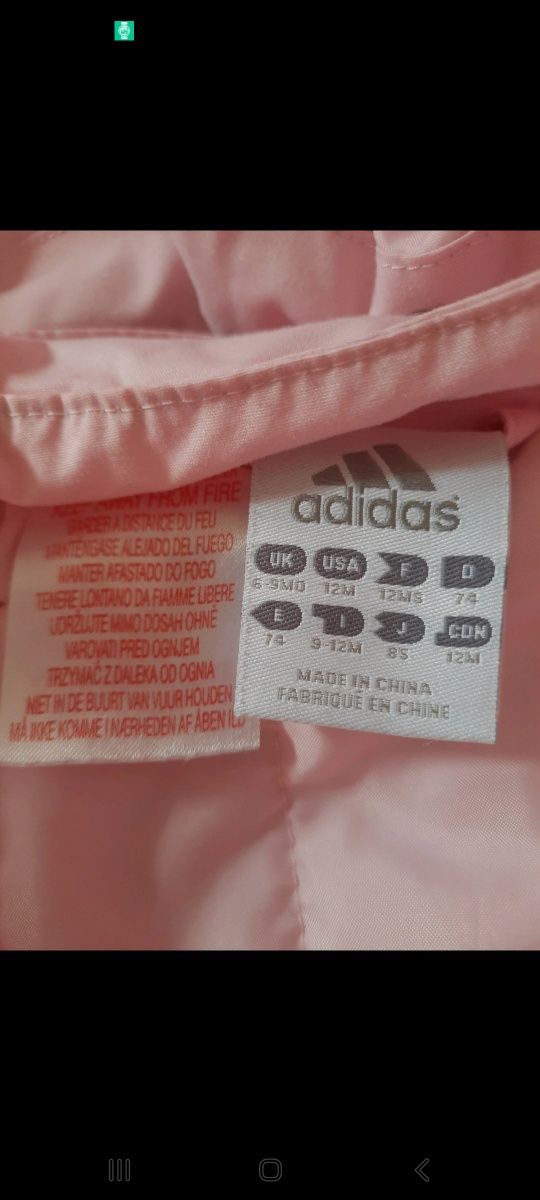 Piękna różowa kurtka adidas dla dziewczynki 74cm na wiosnę