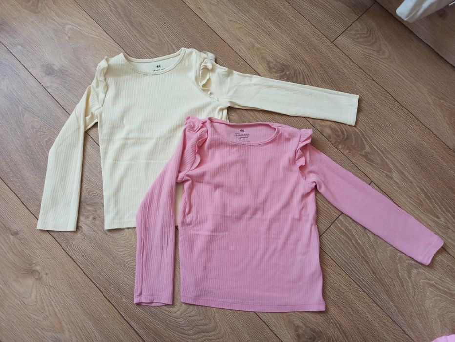 Zestaw bluzka z długim rękawem prążki H&M 110/116 różowa i żółta