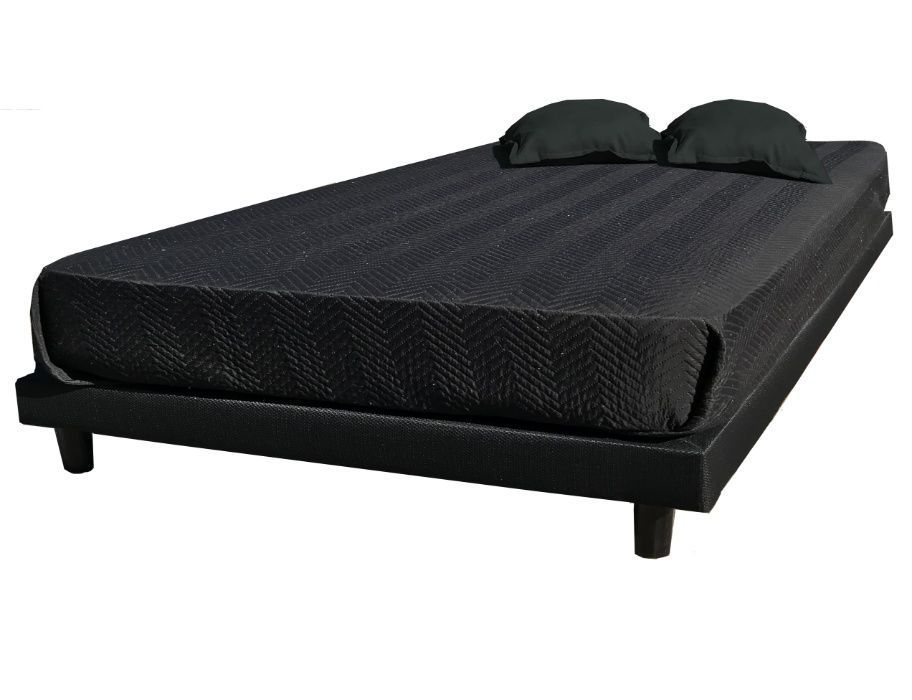 Cama Casal Estofada e Colchão Ortopédico - Tecido Preto ou Branco