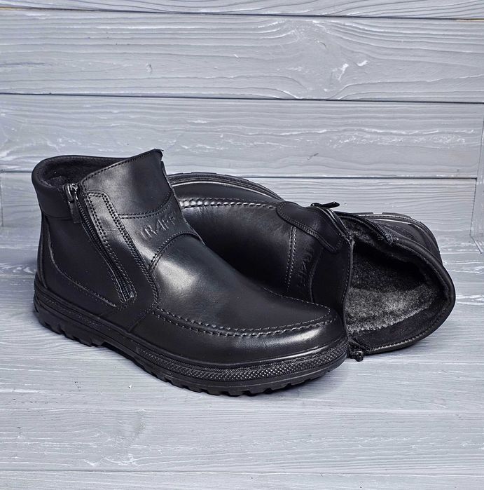 40-47рр!!! Кожаные зимние прошитые черные мужские сапоги ТМ Traffic!!!