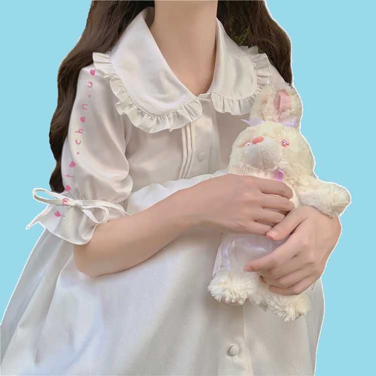 Японское платье лолита белое с рюшами милое короткий  аниме косплей