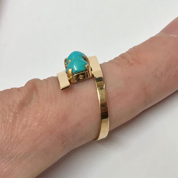 Złoty PIERŚCIONEK 18K TURKUSY Egipski wyrób r. 17