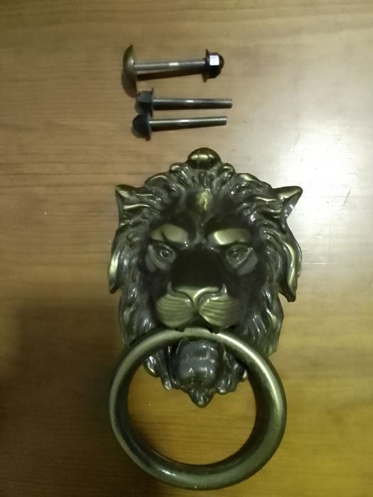 Batente leão cobre pesado e grande 30cm