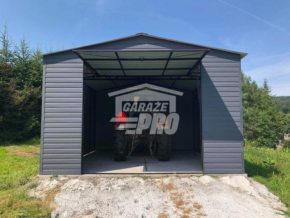 Garaż blaszany 5x5 Brama antracyt + drewnopodobny dwuspadowy  GP87