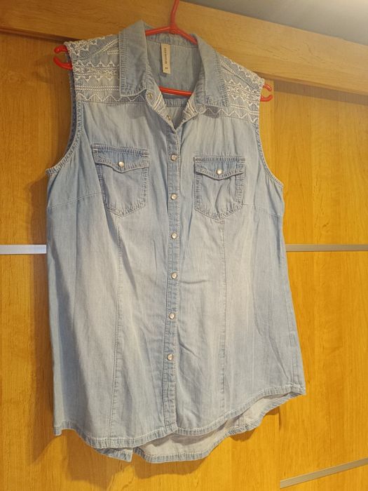 RESERVED Używana koszula damska niebieska dżinsowa jeans rozmiar 40
