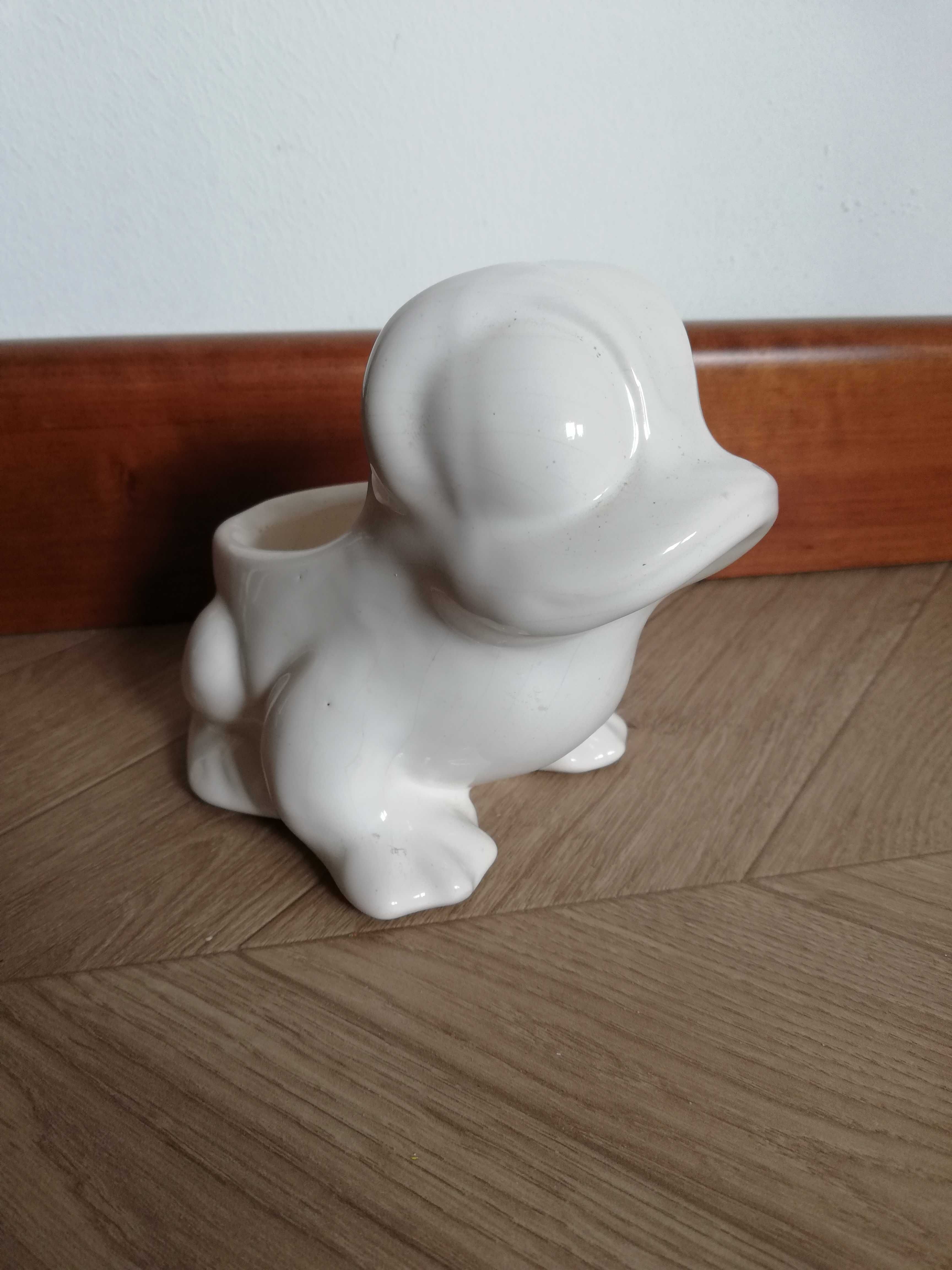 Doniczka ceramiczna pojemnik żaba biała