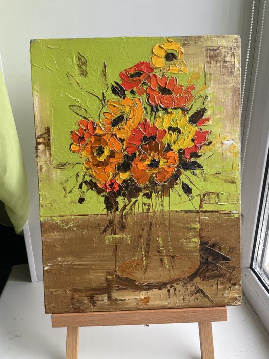 Картина олійними фарбами , картина з квітами 30х40 см