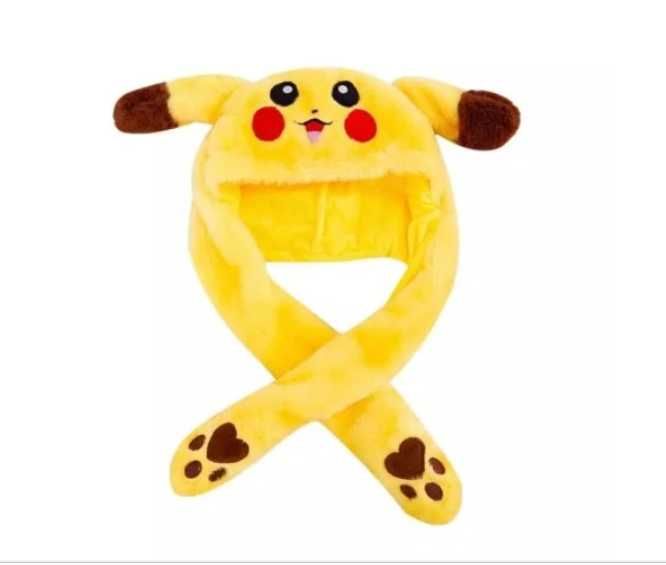 Pluszowa czapka z ruchomymi uszami Pikachu Pokemon, świecąca LED