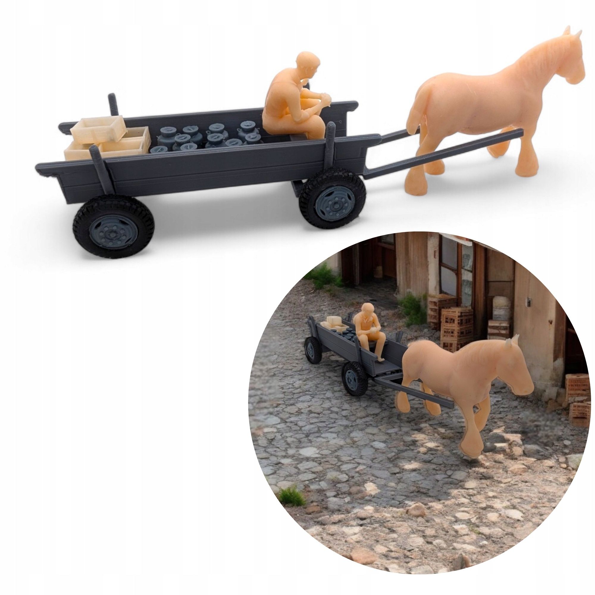 Zestaw modelarski wóz konny 1:43 z figurkami i akcesoriami