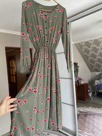 Сукня плаття міді оливкове хаки у квіти С S