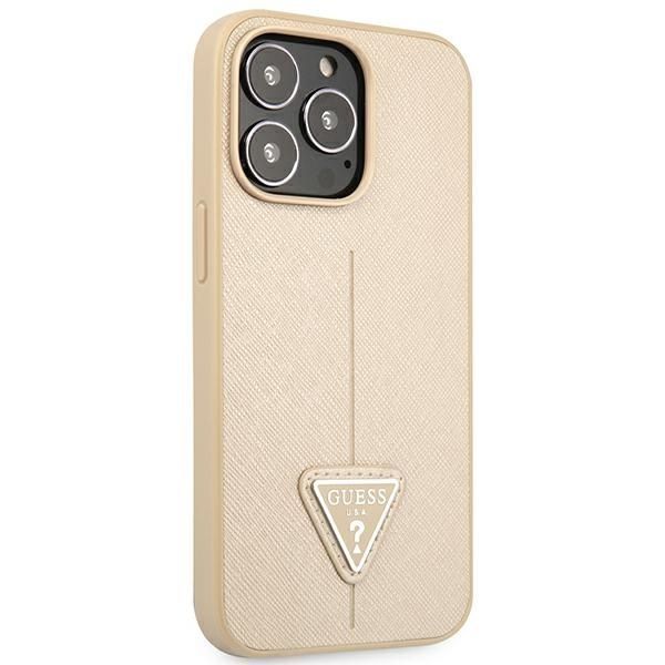 Etui Guess Saffiano Triangle Logo do iPhone 14 Pro 6,1'' - Beżowe