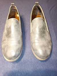 Buty damskie pantofle srebrne r.39