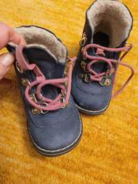 Buty buciki zimowe emel r 22, ocieplane granatowe różowe elementy
