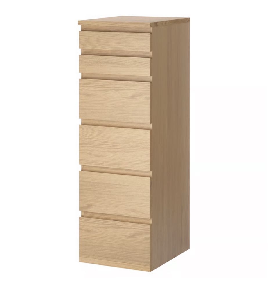Komoda MALM, 6 szuflad, okleina dębowa, 40/123 cm.