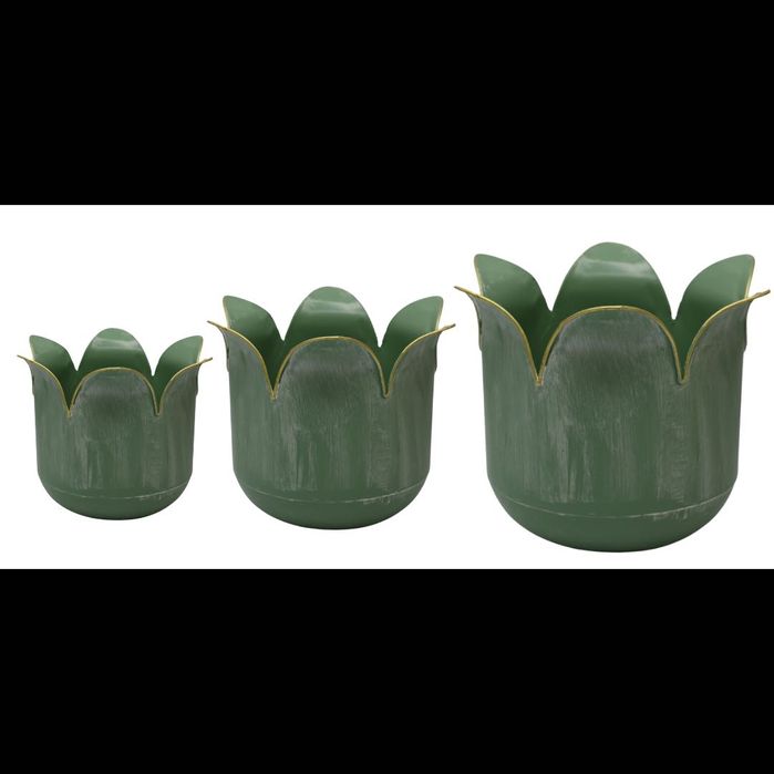 Zestaw 3 donic Metalowych zielonych  styl retro  25-36 cm, kwiat