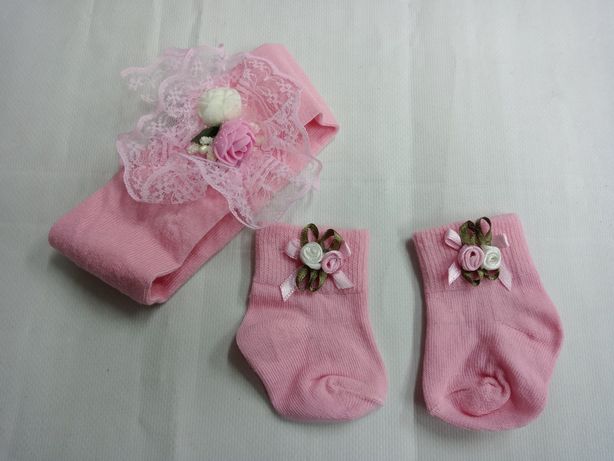Дитячі нарядні носочки + повязка, дівчинка від о - 6  місяців