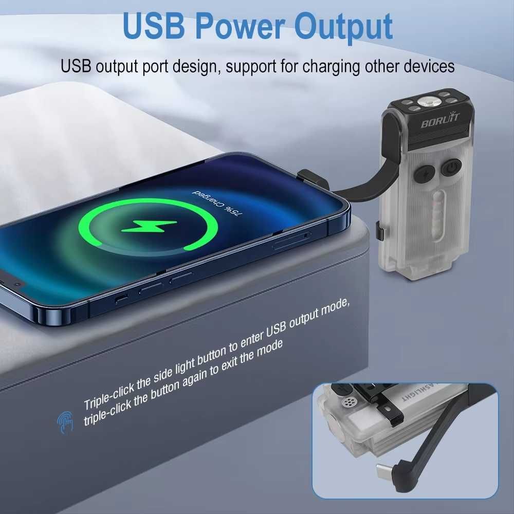 Latarka BORUiT V30 Powerbank LED UV akumulator NOWA magnes USB-C IP65