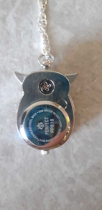 Srebrny komplet - łańcuszek + zegarek "sowa"