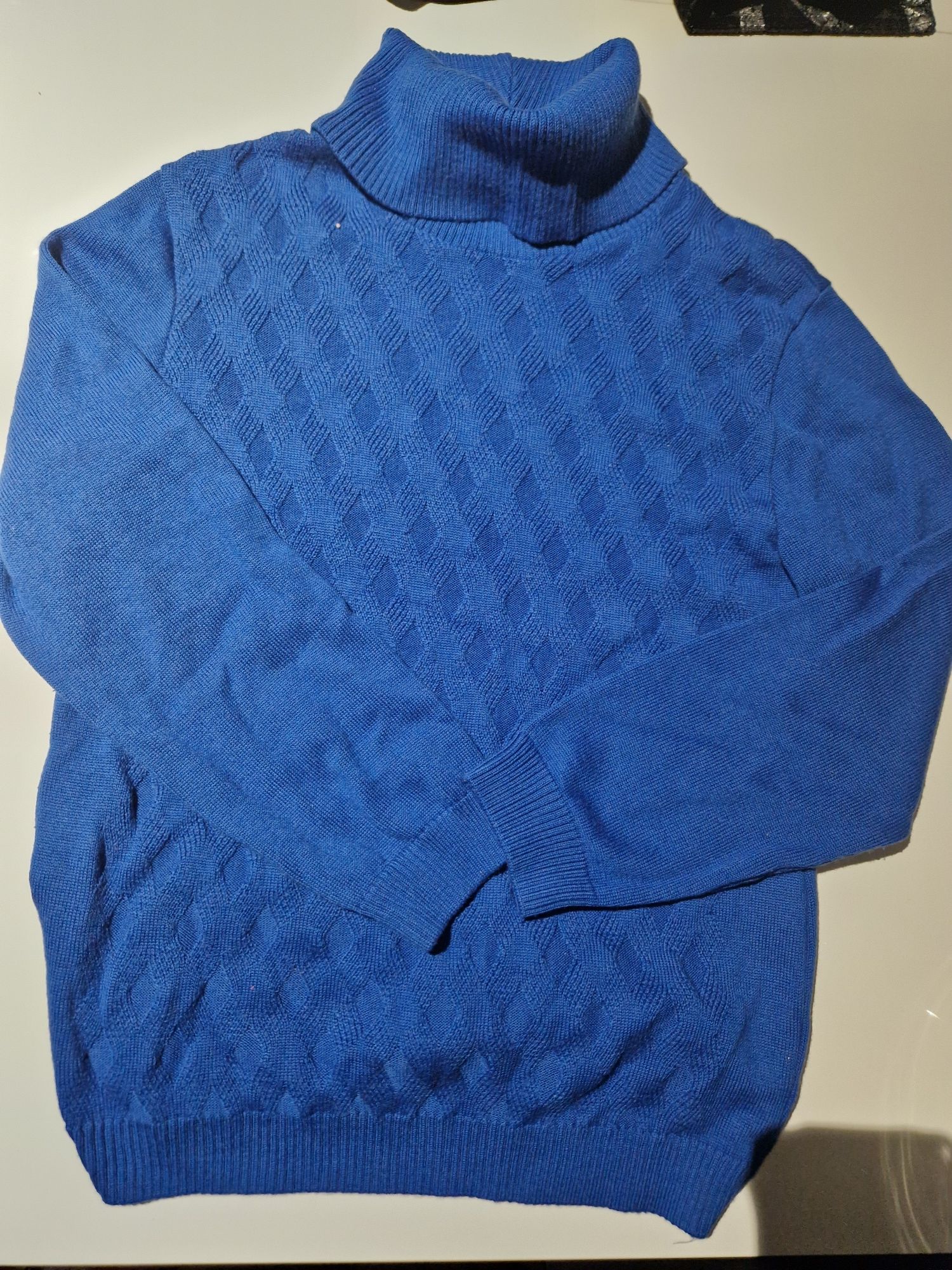 Chabrowy niebieski sweter golf z wełną Virgin wool Vintage
