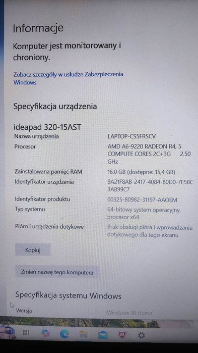 Laptop Lenovo Ideapad 320 15,6 cala, 16 GB RAM, dysk 1000 GB. Jak nowy