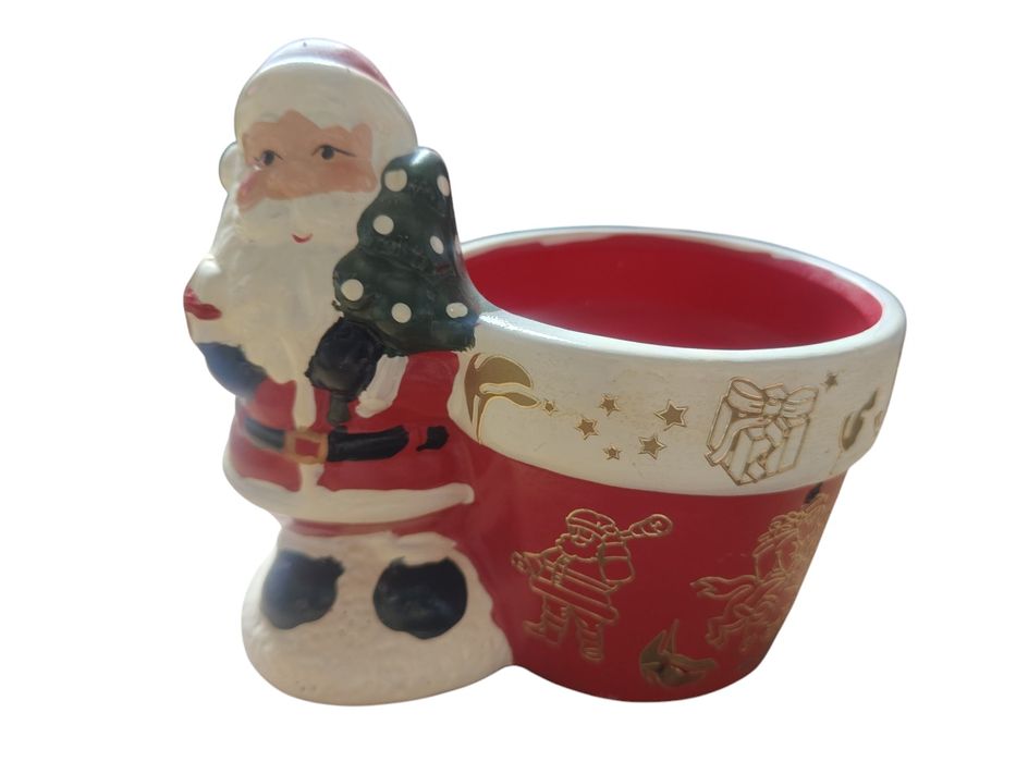 Piękna dekoracja świąteczna Merry Christmas mała doniczka z mikołajek