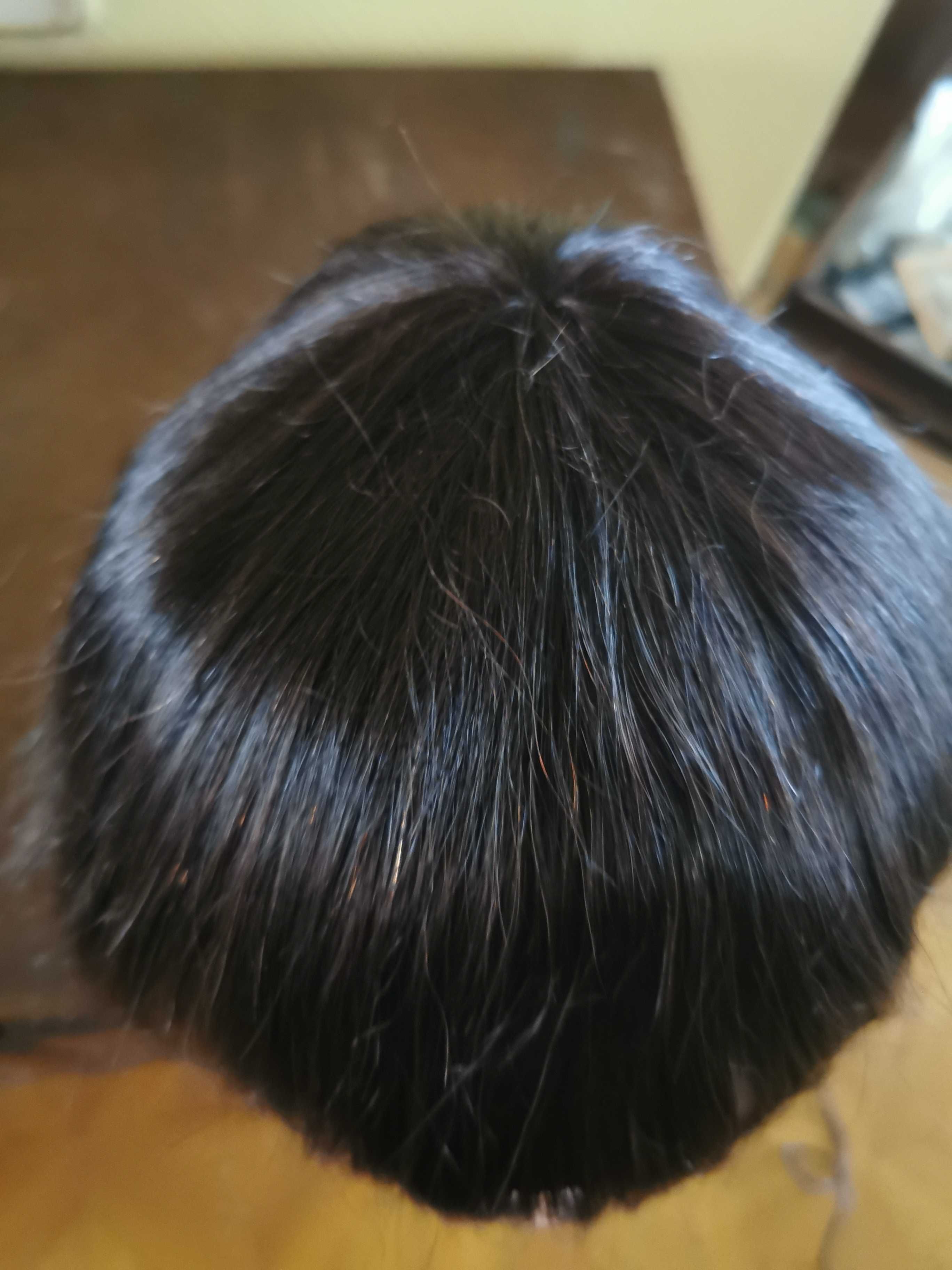 Peruka naturalne włosy czarna 60 cm koronkowa prosta grzywka gęsta