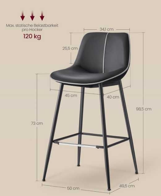 Krzesła barowe/hokery Songmics czarne 99 cm - 2szt