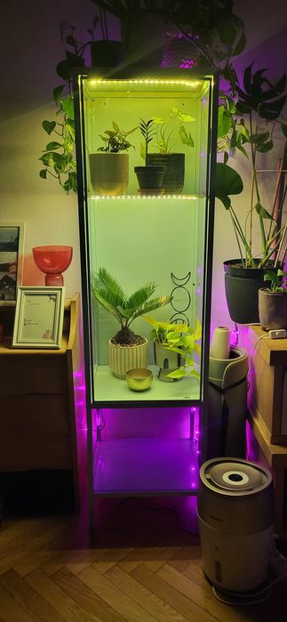 Witryna miętowa niebieska – metal i szkło, nowoczesna, na kwiaty