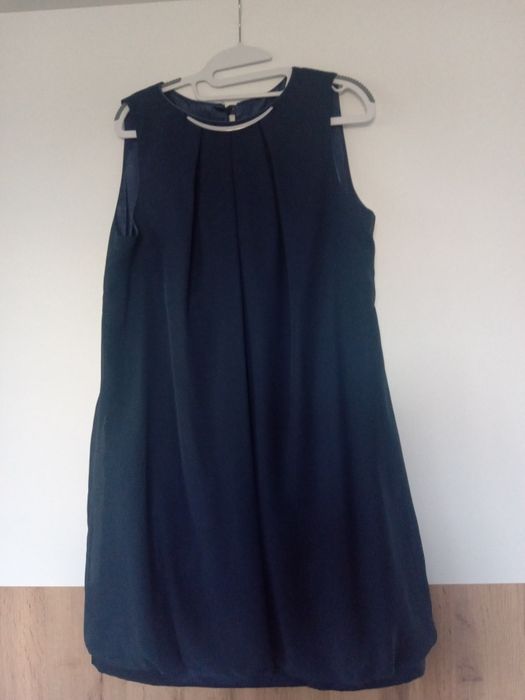 Sukienka bombka, ciemny granat, pasek